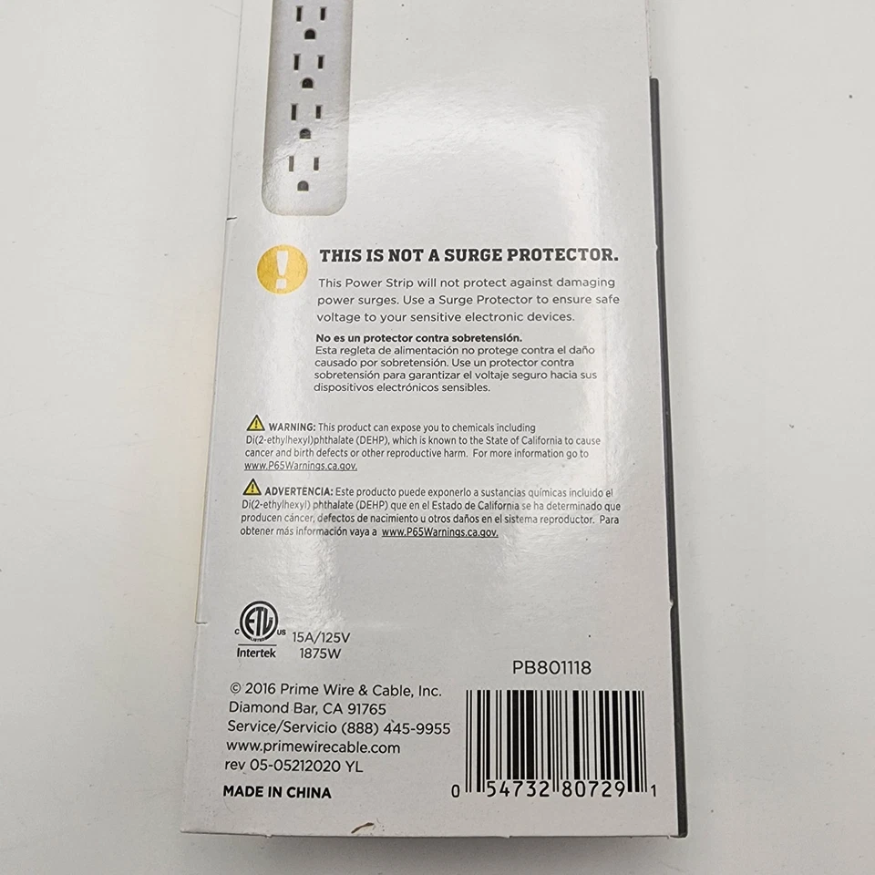 Power Strip 6 Outlets w/ Circuit Breaker Switch 1ft 6in Cord 125v 15amp - Image 3 of 4