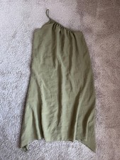 Zara Flowing Asymmetrical Cut Midi Dress in Olive Green Size LARGE
