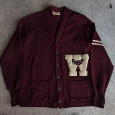 Vintage 60s Sand Knit Letter W Knit Letterman Cardigan Sweater Football