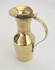 Vintage Brass Pitcher Vase – 6" Tall – Shiny Finish with Handle