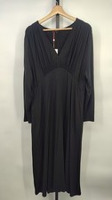 Quince Women Tencel Jersey V-Neck Long Sleeve Midi Dress Black XL