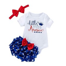 Infant Newborn Baby Girl 4th of July Outfits Letter 0-3 Months White blue
