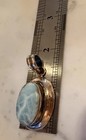 Vintage Retro Oval Larimar Pectolite Pendant Charm 925 Sterling Silver 8.7 Grams — photo 3