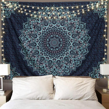 Black Blue Mandala Tapestry Wall Hanging Vintage Tapestries Aesthetic Hippie Wal