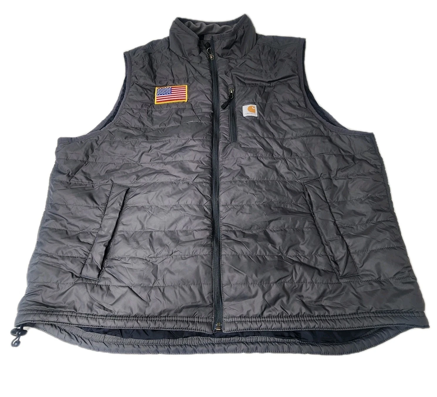 ​Carhartt Gilliam Vest Men's 2XL Grey Insulated Puffer American Flag Relaxed Fit