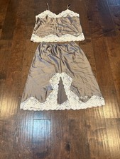 Vintage Christian Dior SZ Large Lace Trim Camisole Top and Slip Gray Satin