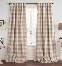 2 Elrene Grainger Curtains Farmhouse Buffalo Plaid Linen Blend Taupe White 52x84