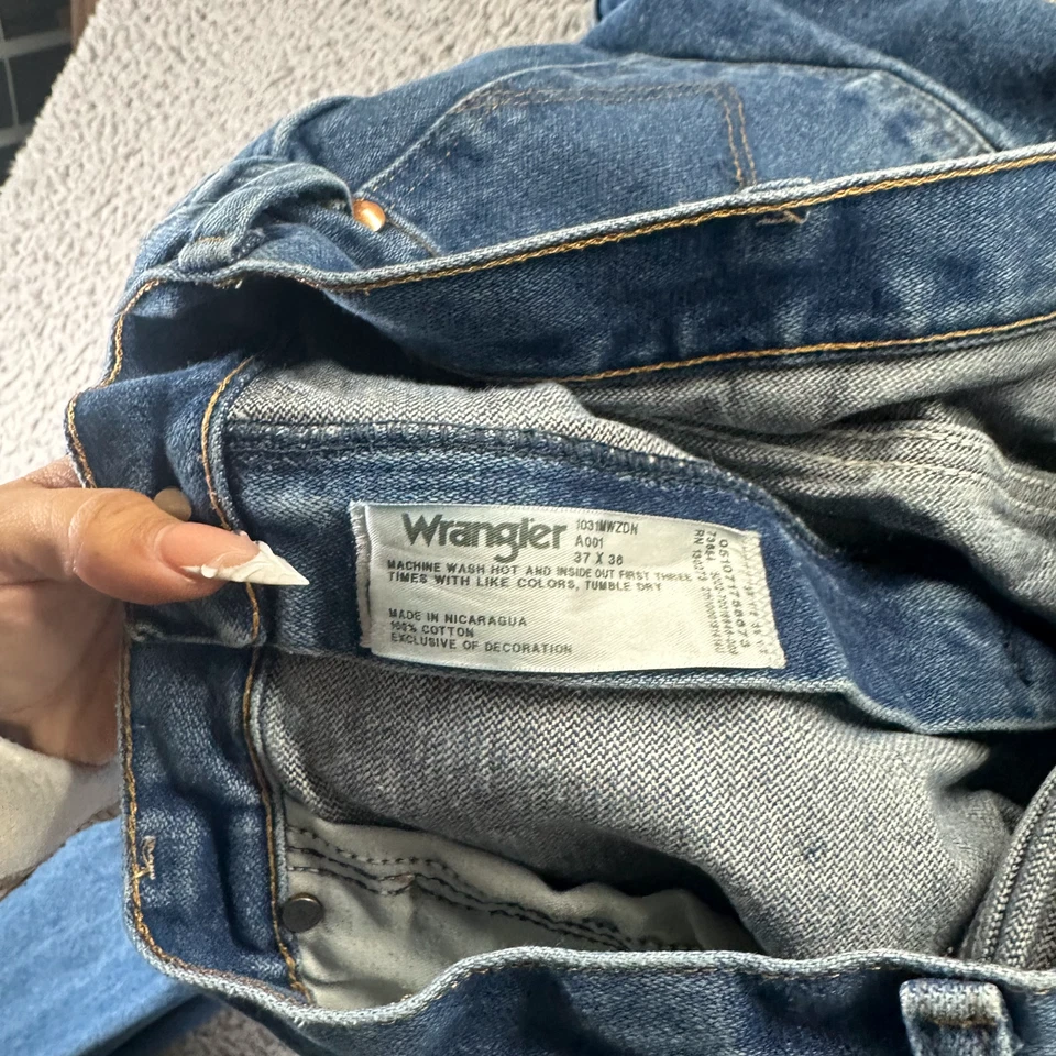 Pantalones de mezclilla rectos vintage Wrangler corte vaquero 31 MWZ para hombre 35x36 azul algodón Foto 3 de 4
