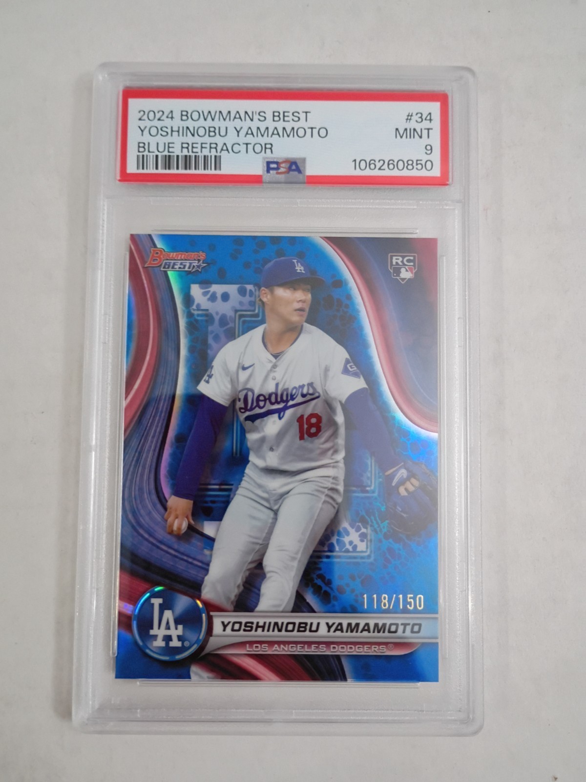 2024 Bowman's Best Yoshinobu Yamamoto Blue Refractor RC 118/150 PSA 9 True Blue