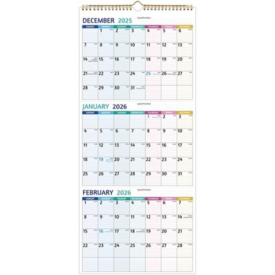 2026 Wall Calendar - 3 Month Calendar 2026 Vertical, Jan 2026 - Dec 2026, 3 M...