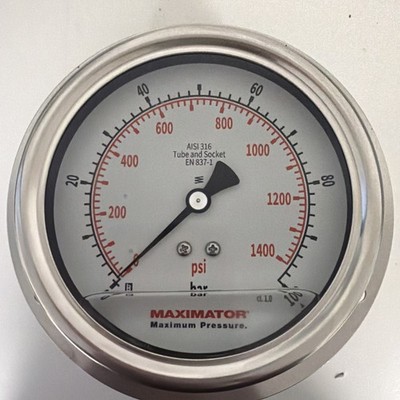 Maximator Tube And Socket 316L EN 837-1 Pressure Gauge 0-100 BAR 0-1400 PSI