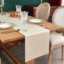 NEWISHER Farmhouse Rustic Table Runner Solid Beige Rectangular Table Runners Fau