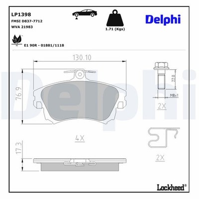 DELPHI Bremsbelagsatz Scheibenbremse LP1398 für MITSUBISHI VOLVO SMART S40 644 1