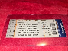 ORIGINAL CONCERT FULL TICKET FOR  JOAN JETT & BLACKHEARTS AUG 11 2010 PACIFIC AM