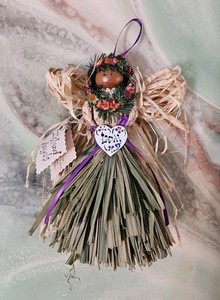 VTG Hawaiian Grass Angel Christmas Ornament Handmade In Hawaii 8" X 6" appx. 97'