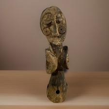 Authentic African Wooden Statue Hand Carved Tribal Figure / Bronze