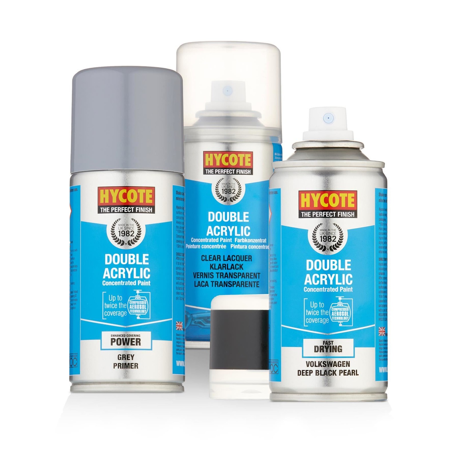 Hycote Spray Paint VW Deep Black Pearlescent Paint 150ml + Grey Primer & Lacquer