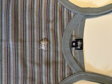 Stüssy Women's Striped Sleeveless Bodycon Scoop Neck Short Dress Size M Blue