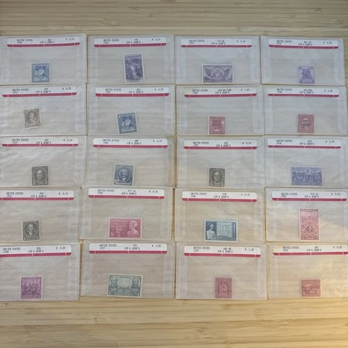 US Stamp Lot 20 Mint Singles MNH MH 1910s-1950s Collection Vintage Glassines