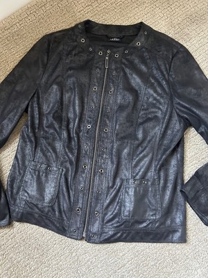 Barbara Lebek Faux Leather Jacket Black Grommets US size 10 / M EUC