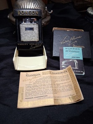 Vintage Ronson Varaflame Lighter Box Papers Whirlwind Display Stand