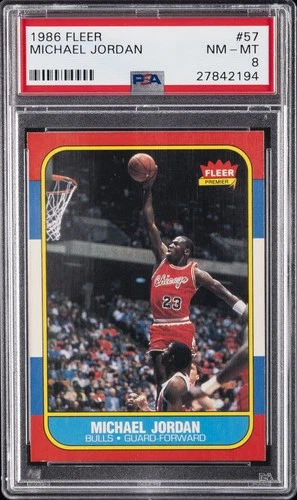 1986 FLEER #57 MICHAEL JORDAN ROOKIE RC PSA 8