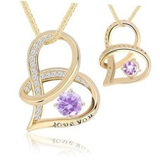S925 Sterling Silver Infinity Heart Necklace Gold Plated Purple Cubic Zirconia