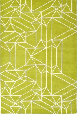 Modern Green and White Abstract Rug: Hand Tufted Geometric Carpet