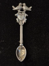Vtg Sterling Silver Love Bird Miniature Spoon Pin 925