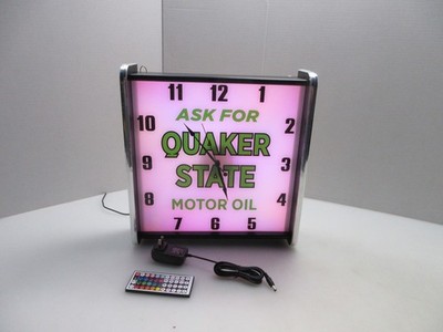 Quaker State Motor Oil LED light up Advertising wall clock Brand New