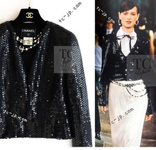 CHANEL 03C Black Sequin Runway  Jacket Karl Lagerfeld 36 38 US4 6 Party_Rare