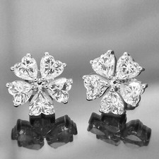 8CT Cubic Zirconia Floral Style Push Back Heart Stud Earrings in Real 925 Silver