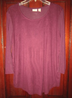 Chico's 2 L Top Blouse Tunic Shirt Peachskin Stretch Knit Contrast Purple Soft