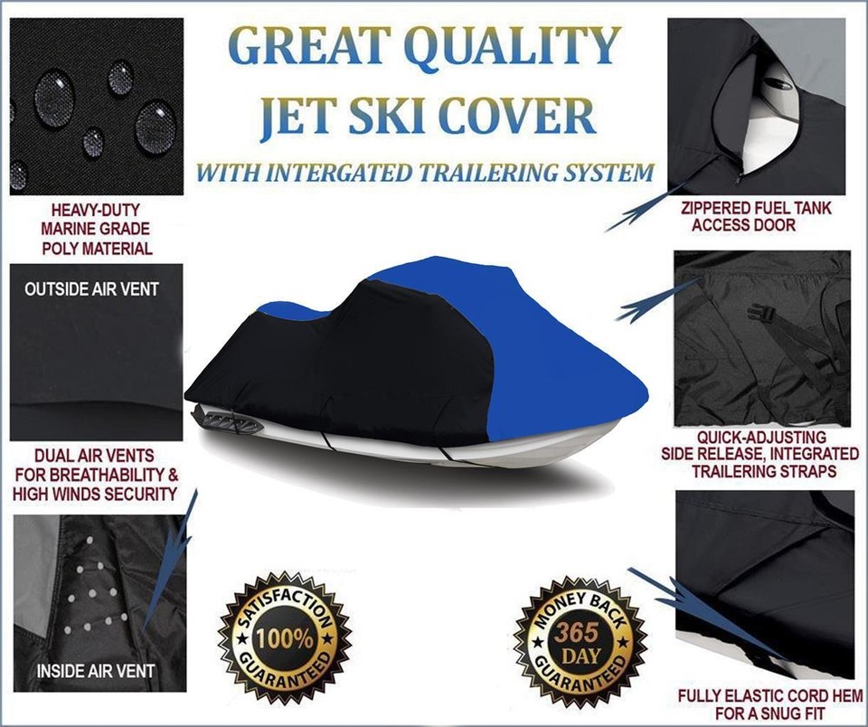 BLACK/BLUE KAWASAKI STX 12F / STX 15F 2004 2005 06 07 Jet Ski Trailerable Cover BLACK/BLUE KAWASAKI STX 12F / STX 15F 2004 2005 06 07 Jet Ski Trailerable Cover