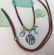 Clustered Sundance Charm Necklace leather suede cord handmade artisan jewelry