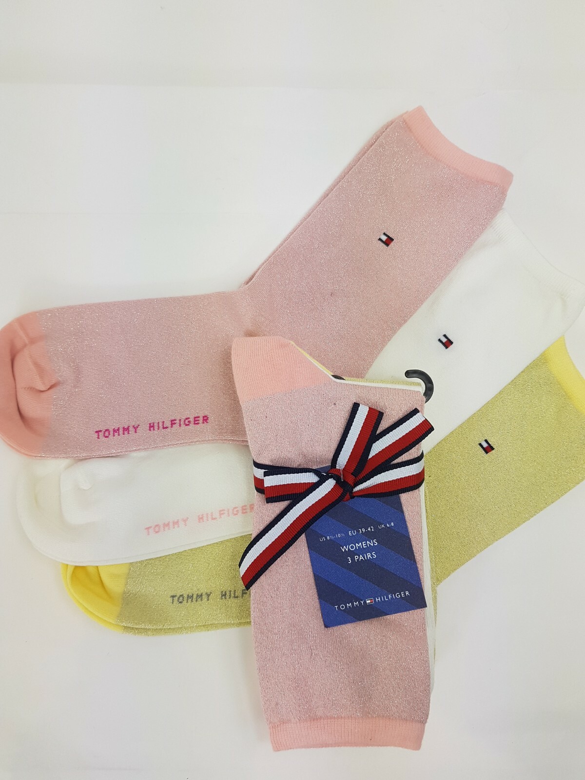 Tommy hilfiger socks women 3 PAIRS GIFT PACK SPARLE CREW SOCKS SIZE UK 6-8