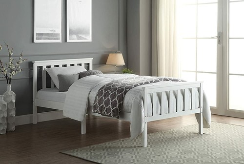 White Solid Wooden Bed Frame Single 4ft Double King Size Bed With Mattress Pine
