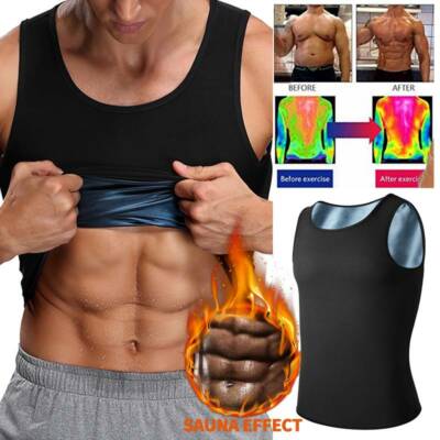 Men Polymer Sauna Sweat Vest Waist Trainer Body Shaper Weight Loss Tank Top  Suit