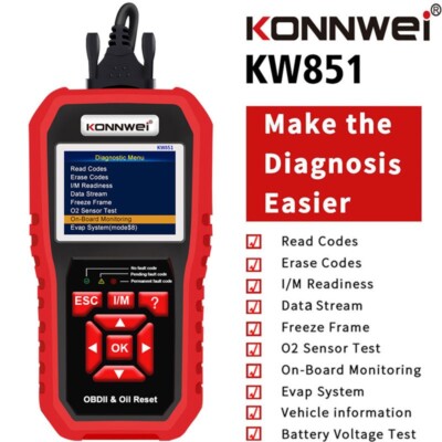 KONNWEI OBD2 KW851 automobile  Scanner Reset maintenance light Code Reader tools