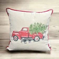Red Truck Christmas Tree Delivery Pillow • 19" x 19" • Newport Home Holiday