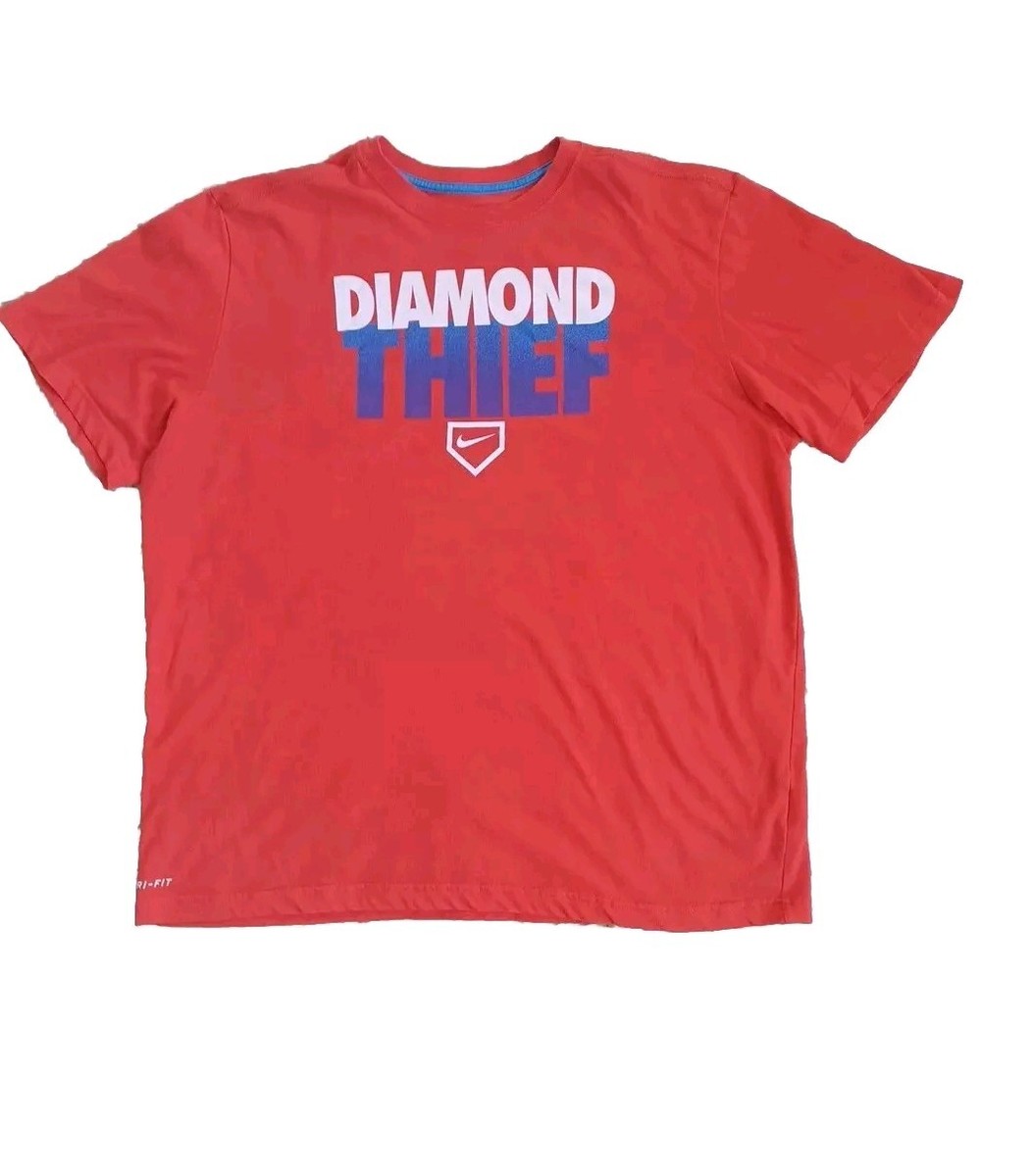 タケ② Nike Dri Fit Baseball Diamond Thief Men's Red Orange T-Shirt Size