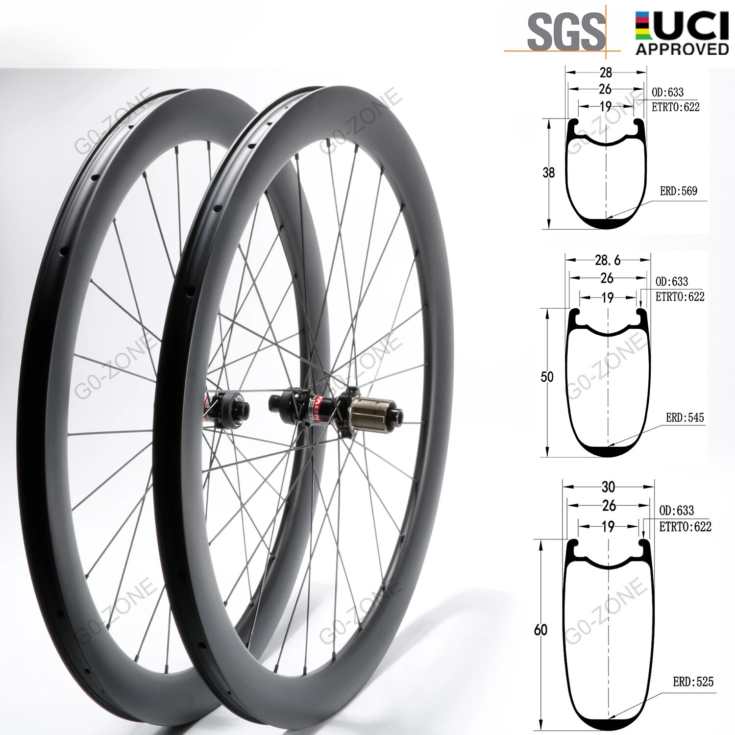 700C Carbon Wheelset Disc Brake U Shape Depth 38mm 50mm 60mm Clincher Tubeless