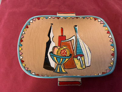 Schöner Mid Century um 1960 großer italienischer VOLPI DERUTA Sgraffito Tischkorb