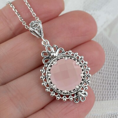 925 Sterling Silver Filigree Art Gemstone Women Pendant Necklace
