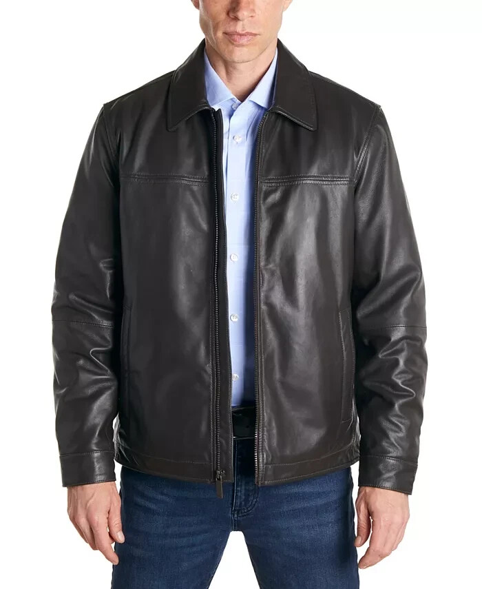 $525 Perry Ellis Men's Brown Classic Leather Jacket Small