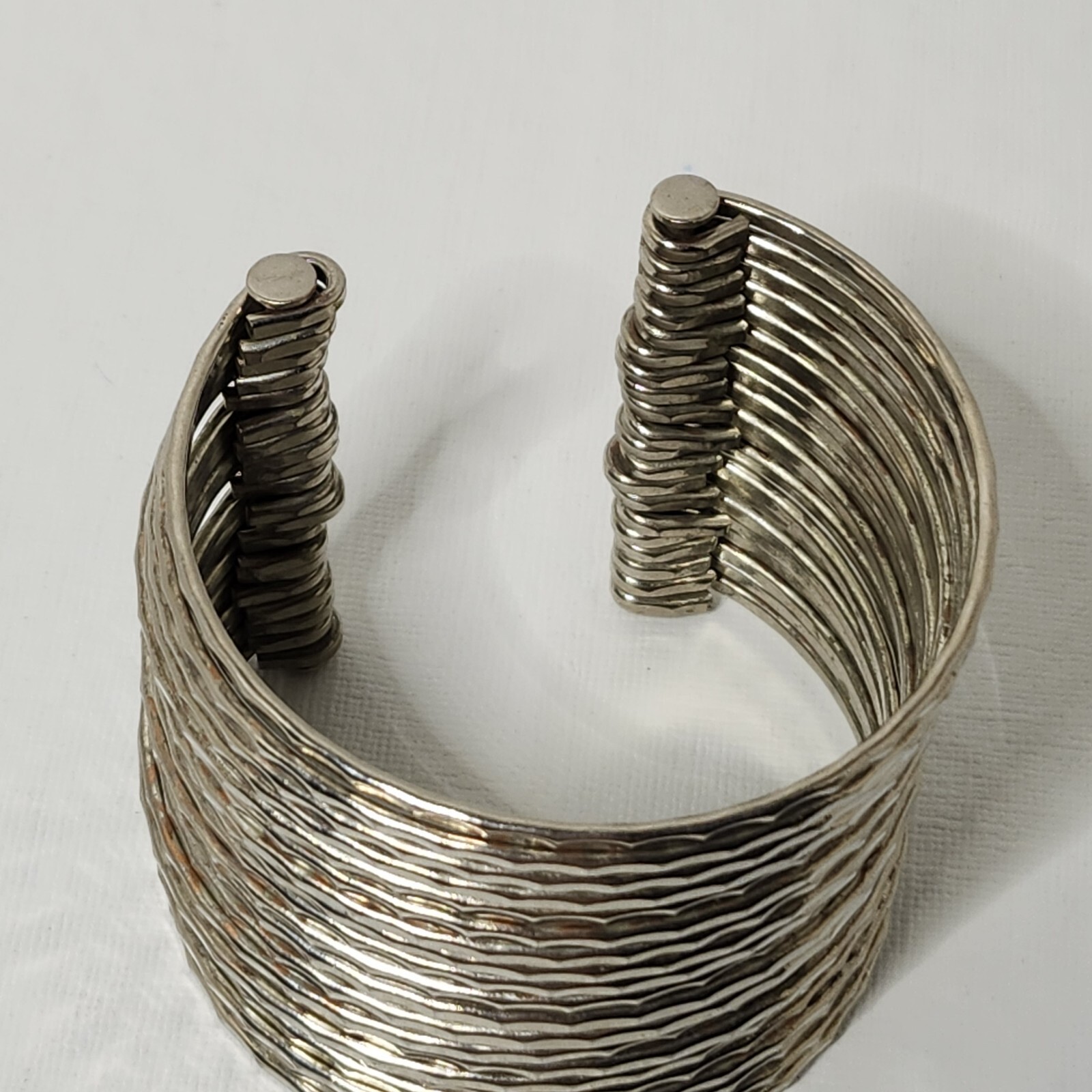 Silvertone Multi Wire Cuff Bracelet Open Ended Bo… - image 2