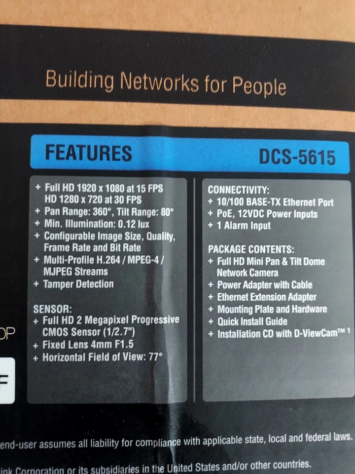 D-Link DCS-5615 Full HD Mini Pan and Tilt Dome Network Camera - Image 3 of 4