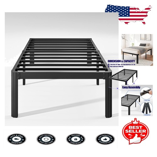 Durable 16Inch Twin Metal Platform Bed Frame with Safe Round Corners