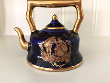 Limoges France Miniature Porcelain Cobalt Blue Gold Trimmed Tea Pot-Beautiful