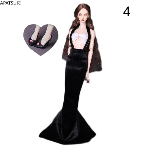 Schwarzes Kleid für Barbie Puppe Outfit Kleidung Top Meerjungfrau Kleid Sandalen - Bild 2 von 6